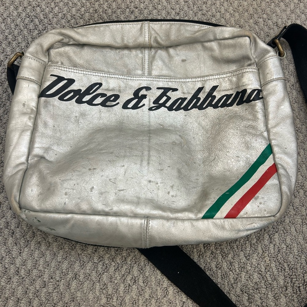 AUTHENTIC Dolce & Gabbana Silver Crossbody Messenger Bag